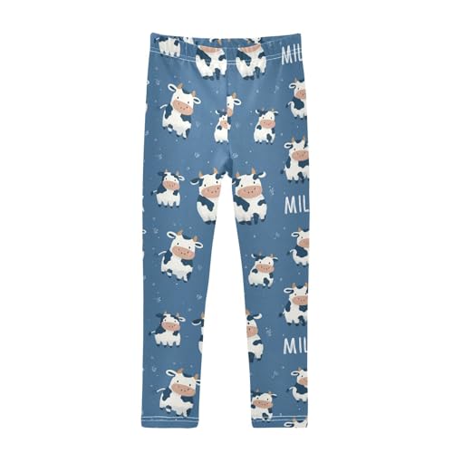 Vdsrup Girls Leggings Milk Cartoon Cow Blue Kids Length Leggings Pants Athletic Yoga Pants Toddler Tights Trousers 4T