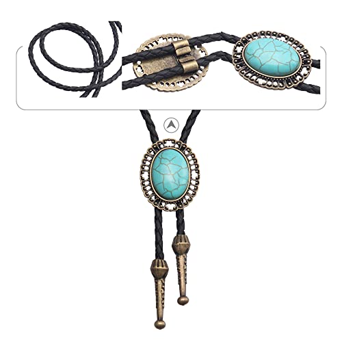 Image of GelConnie Native American Bolo Tie Rodeo Cowboy Leather Necktie Western Necklace Costume Accessories for Men,Women