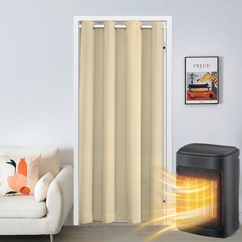 SK Studio Rideau Occultant Isolant Thermique, Rideaux à Oeillets Anti Froid Rideau Séparation de Pièce Anti Bruit pour Salon et Cuisine Beige, 86x203cm