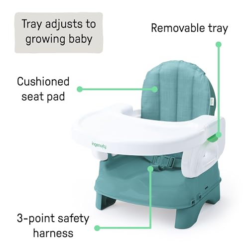 Image of Ingenuity Deluxe Comfort Booster Seat for Kitchen Chair, Compact Fold, Portable, Lightweight, Toddler Booster Seat for Dining Table, from 6 Months to 3 Years - Teal