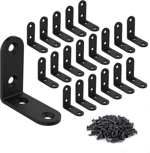 20 Pcs L Corner Brackets 2x2 Inch Black Heavy Duty L Bracket for Joint Right Angle Shelf Support Corner Braces for Shelves, Wood Furniture, Cabinet with Screws (20 Pack) by Homydom - Used condition - US$16.67
