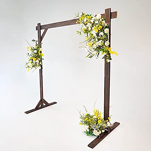Balsacircle 7 Feet Dark Brown Wood Backdrop Stand Square Wedding Arch - For Outdoor Party Events Reception Decorations Supplies #TOP4