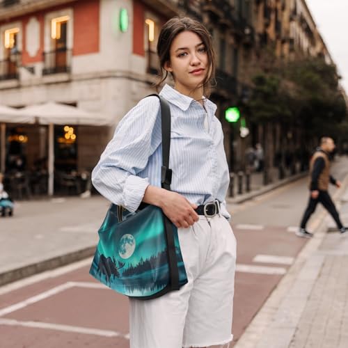 Moose Aurora Shoulder Bag Leather Large Capacity Crossbody Bags Purse Zipper Closure with Fabric Strap2