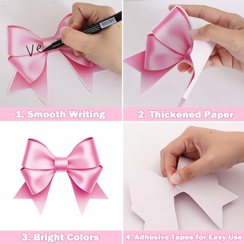 Image of Vuzvuv 48Pcs Pink Bow Paper Cutouts with 100Pcs Glue Points,Pink Bow Cut Outs Bulletin Board Decorations for Birthday Party Theme Decor Supplies