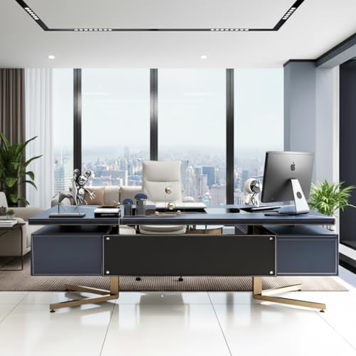 Image of Lakdi The Furniture Co Luxury Director's L-Shape Office Table and Premium Executive Desk with Integrated Drawers, CPU Storage & Reversible Orientation - LDL-706