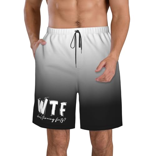 WTF Who's Turning Forty Mens Swim Trunks Board Shorts,Breathable Fit Hawaii Beach Short Swimwear Bathing Suits,