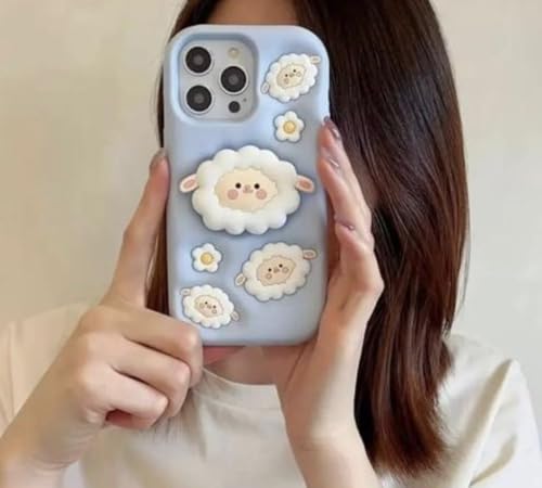 Image of Dezet Back Cover Compatible with iPhone 14 Pro Soft Silicone 3D Cute Cartoon Cover, Aesthetic Full Protective Case Cover Girls & Women (Blue)