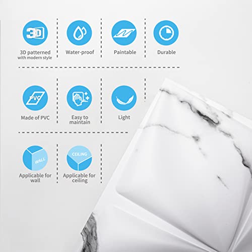 Art3D Marble White 3D Wall Panel Pvc Flower Design Cover 32 Sqft, For Interior Wall Decor In Living Room,Bedroom,Lobby,Office,Shopping Mall #TOP7