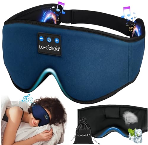 LC-dolida Bluetooth Sleep Mask Headphones, 100% Blackout Eye Mask with Headphones Bluetooth,14hours Playtime Breathable Sleep Headphones for Travel,Nap Sleeping,Shift Work
