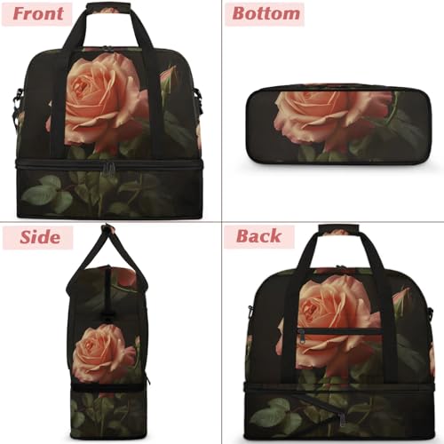 Large Weekender Overnight Bags Pink Plant Rose Travel Duffel Bag for Women Men Gym Bag With Shoe Compartment Foldie Travel Tote Bag Carry On Personal Item Bag for Travel Gym Sports3