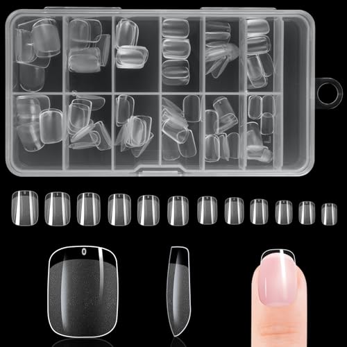 BUTBU 120 Piezas Uñas Postizas Cuadrado Corto, 12 Tamaños Tips Uñas Transparentes, Tips Uñas Cortas, Uñas de Gel Nail Tips Cobertura Total para Salones Uñas, Manicuras DIY