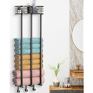 Towel Racks for Bathroom, Towel Holder for Bathroom Wall Mounted with Shelf and 3 Hooks, Bathroom Towel Rack, Can Holds Up 6 Large Bath Towels, Towel Storage for Rolled Towels