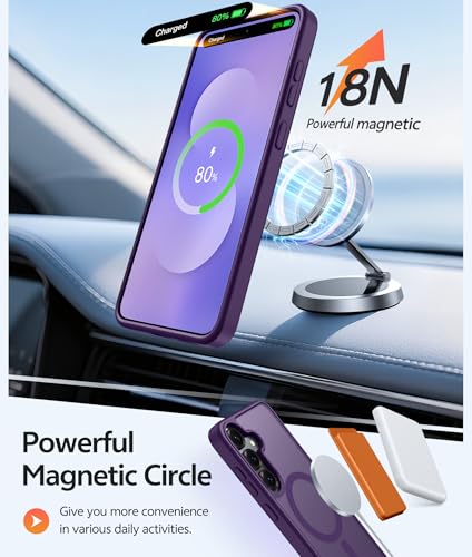 Image of FNTCASE for Samsung Galaxy S25 Plus Case: Samsung Galaxy S24 Plus Phone Case [Fit with Magsafe] Translucent Matte Case [Screen Protector] Military Grade Shockproof Protective Phone Cover-Purple