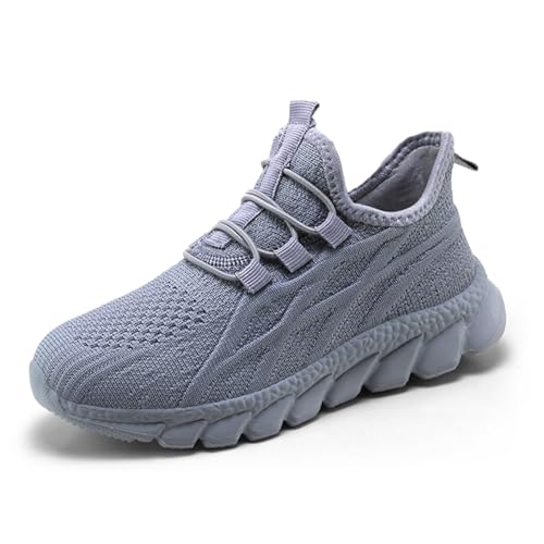 DLWKIPV Boys Girls Walking Shoes Kids Slip On Running Tennis Sneakers Athletic Non Slip Lightweight Breathable Comfortable Casual Fashion Light Gray Blue Size 3