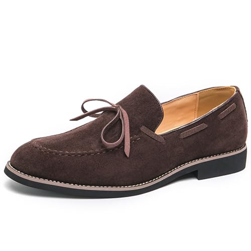 Men's Suede Bow Low Block Heel Business Dress Loafers Classic Comfortable Tassels Slip On Casual Chunky Heel Loafers for Driving Party Work