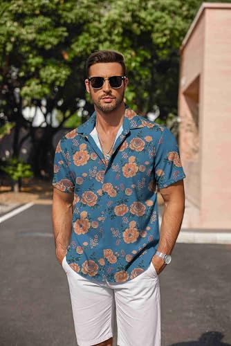 Image of COOFANDY Men's Linen Shirts Short Sleeve Casual Shirts Button Down Shirt for Men Beach Summer Wedding Shirt
