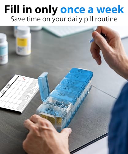 Image of Extra Large Pill Organizer 2 Times a Day - XL Pill Box 7 Day with Big AM /PM Compartments - Fits Large Vitamins, Supplements & Gummies, for 7 or 14-Day Use, Color-Coded, Senior-Friendly, No Spills