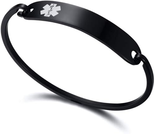 Miniatura 112 de VNOX Pulsera médica de acero inoxidable para mujer, pulsera de identificación de alerta médica de emergencia de acero inoxidable, grabado gratuito