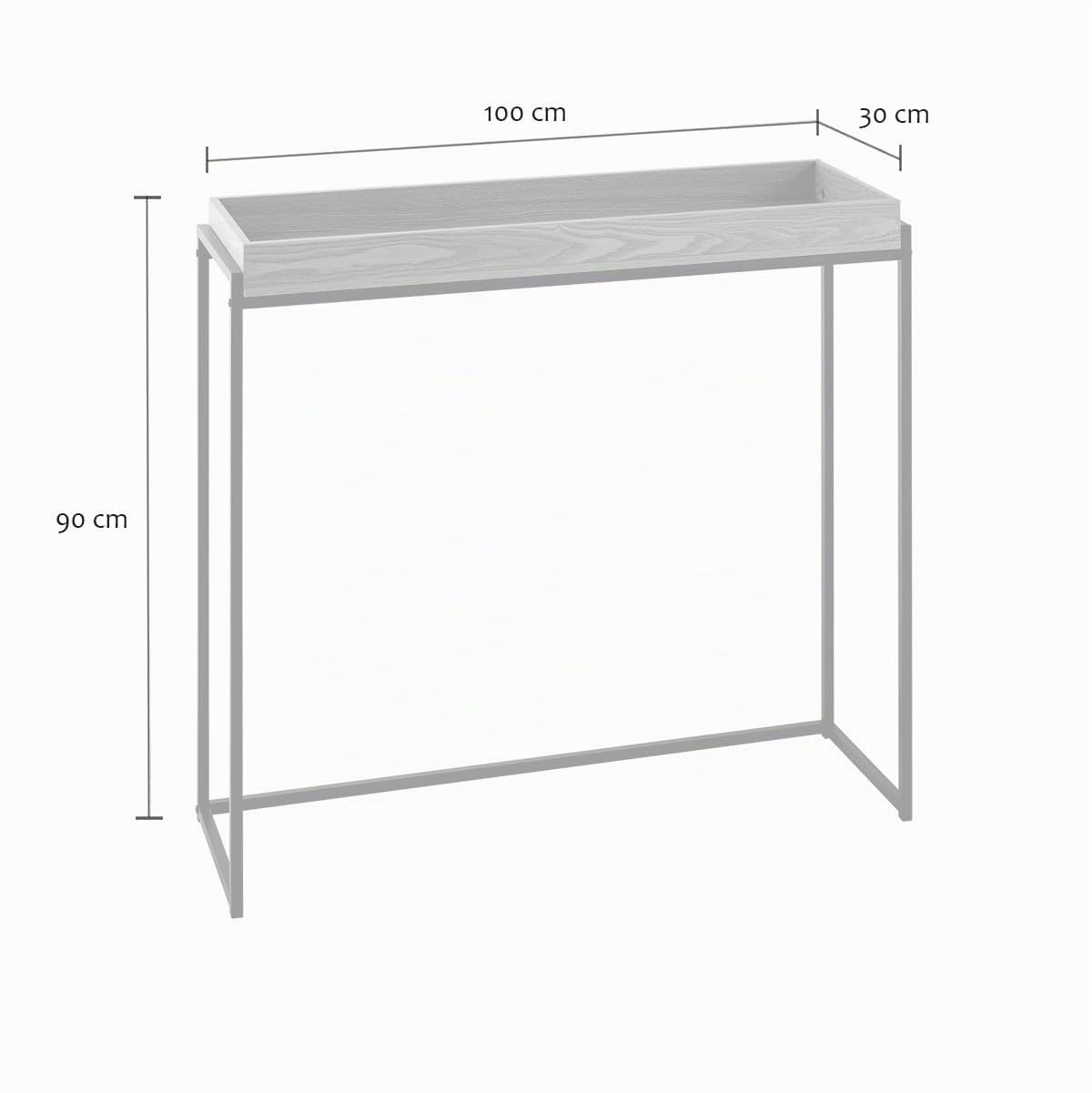 Calicosy – Console d'ingresso Jessie con vassoio a bordo e gambe in metallo nero – elegante design industriale – lunghezza 100 cm – mobile portaoggetti e decorazione