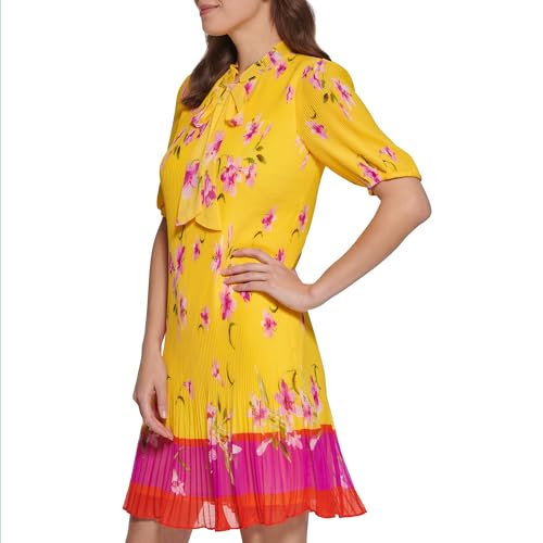 Image of DKNY Womens Long Sleeve Tie Neck Pleated Dress