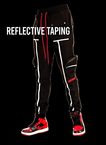 SCREENSHOT Mens Hip Hop Premium Multifunctional Utility Nylon Cargo Pants - Crisp Shell Fabric 3D Pockets Tapered Fit Bottoms2