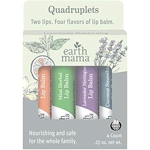Earth Mama Lip Balm Quadruplets 4-Pack | No Petrolatum Artificial Colors or Flavors