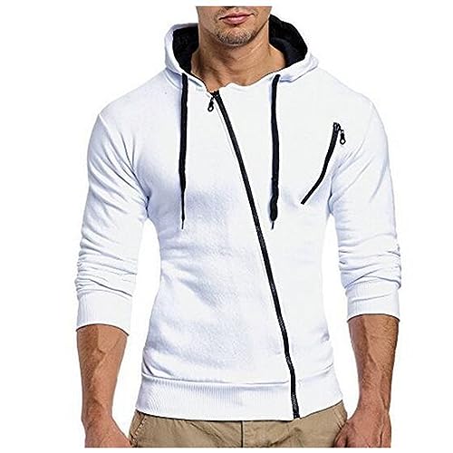 Mmoneyake Mens Diagonal Zipper Hoodies Slim Fit Lightweight Soft Fleece Hooded Sweatshirt Running Hiking Hoodie with Pocket
