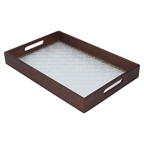 Atyhao Plateau de Service, Plats Plats et plateaux Bois de Noyer Vintage Verre Gâteau Pain Petit Déjeuner Collation Assiette élégant Plateau Rectangulaire
