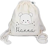 Turnbeutel mit Tiertmotiv und Wunschnamen aus Bio-Baumwolle | Naturfarben | Rucksack | Sportbeutel | Wäschebeutel | Kinder | Geschenk (Maus)