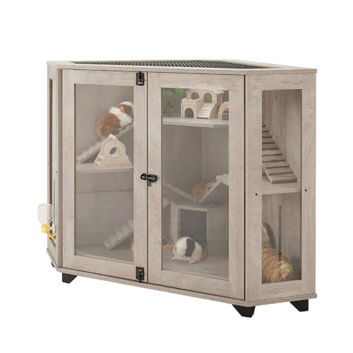 unipaws Chinchillas Cage with Ramp, Rat Cage with House, Hedgehog Cage, Critter Nation Cage for Hamster, Squirrel, Clear Acrylic, Corner Small Animal Cage
