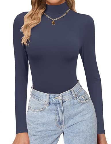 Image of Ekouaer Womens Turtleneck Shirts Long Sleeve Lightweight Fitted Thermal | Mock Neck, Soft Base Layer Tops, Underwear Stretchy Fit, Buttery Soft Undershirts, Fashion Winter Clothes