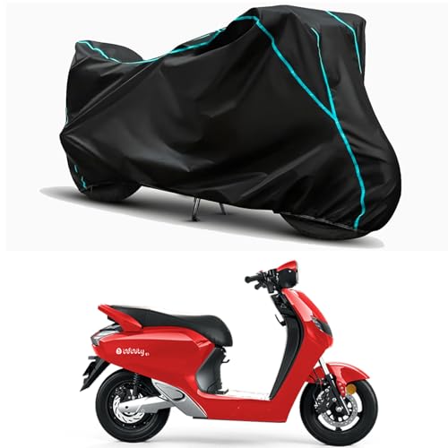Image of Waterproof Bike Body Cover Compatible for | Bounce Infinity E1 | Taffeta Fabric, Sky Piping Design, Bottom Elastic Fit | Dustproof, Sun UV & Rain Protection for All Weather.