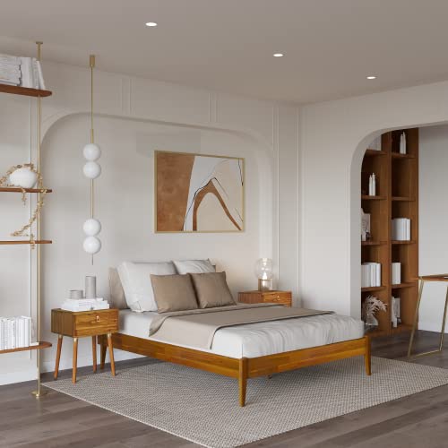 Bme Dinkee 15 Inch Signature Bed Frame Without Headboard - Modern & Minimalist Style With Acacia Wood - 12 Strong Wood Slat Support - Easy Assembly - No Box Spring Needed - Caramel, Queen #TOP2