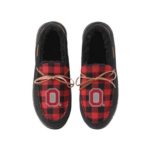 FOCO NCAA MENS FLANNEL TOP MOCCASIN SLIPPERS (Ohio State Buckeyes 9-10 US Footwear Size System Adult Men Numeric Range Medium 9 10)