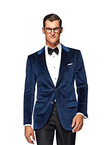 Yaflonjaa Hommes Veste Blazer en Velours à Deux Boutons avec Revers en Pointe pour Veste de Bal de Fin d'année Cover