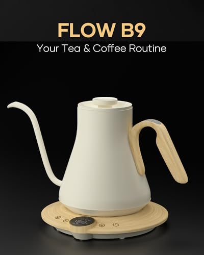 Image of Cocinare Gooseneck Electric Kettle, ±1F Precise Temperature Control, 1500W Fast Heating, Pour Over Coffee & Tea Kettle with Brew Timer & Keep Warm, Stainless Steel, 0.9L (White Maple)