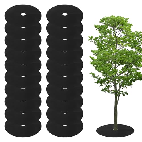 AiVeUao 39 Inch Weed Barrier Mats Non Woven Tree Mulch Ring Tree Protectors Weed Mat for Garden Used to inhibit Weed Growth and Landscape Weed Control - 20 Pack