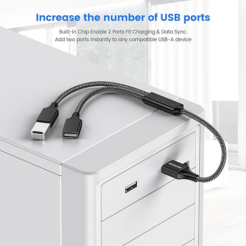 Image of MOGOOD USB y Splitter Adapter Dual USB 2.0 Power Cord Extension Type A Splitter Cable for Charging /Data Transfer /Laptop /Mac /Car