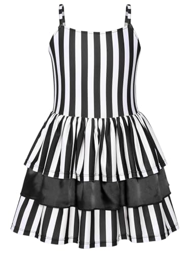 Robe à rayures clown pour fille avec bretelles réglables et jupe plissée