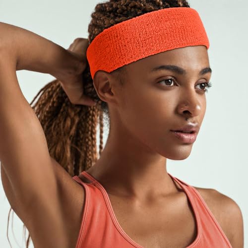 Image of 30 Pcs Sweatbands Wristbands Set Absorbent Terry Cloth Headbands Wristbands Neon Color Striped 80s Athletic Sweatbands for Sports Gym Exercise