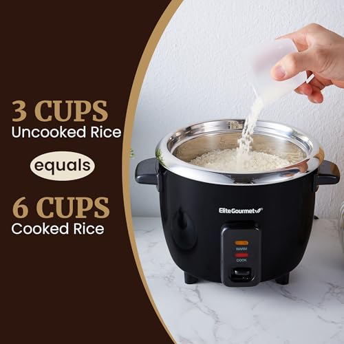 Elite Gourmet ERC006SS 6-Cup Electric Rice Cooker with Stainless Steel Inner Pot, Makes Soups, Stews, Porridges, Grains and Cereals, 6 cup (3 cups uncooked), Black - Image 6