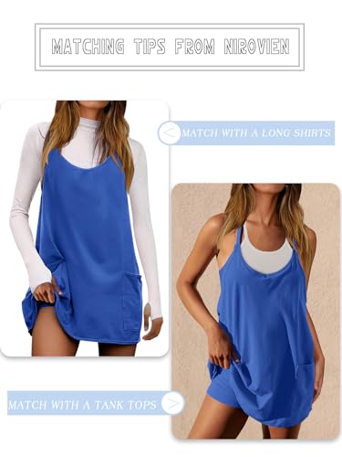 Image of Nirovien Womens Tennis Dress Workout Mini Dress with Shorts Sleeveless Spaghetti Straps Golf Athletic Dresses