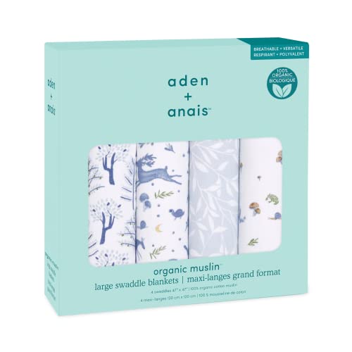 Image of aden + anais Swaddle Blanket, 100% Organic Cotton Muslin Blankets for Girls & Boys, Baby Receiving Swaddles, Ideal Newborn & Infant Swaddling Set, 4 Pack, Outdoors