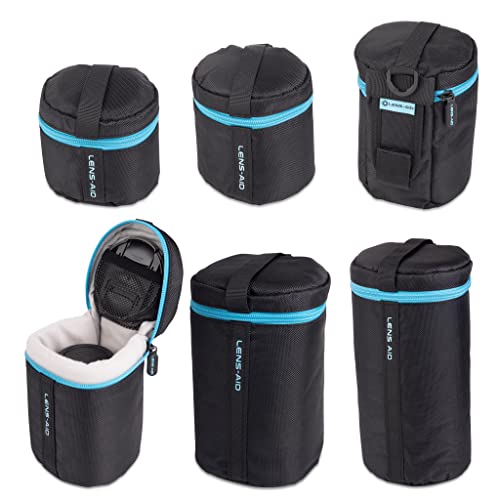 LENS-AID Funda para objetivo gruesa acolchada: funda de lente con cremallera y hebilla de cinturón, Negro , XS (9 x 11 cm)