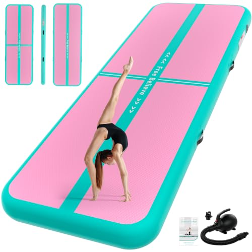 FINCOME Inflatable Gymnastics Mat Air Tumble Track Mats 10/13/16/20ft Training Mats for Home Use Air Mat with Pump 4/6 Thick for Cheerleading/Yoga/Parkour/Beach/Park/Water