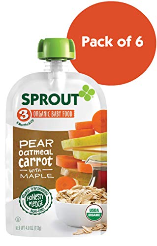 Sprout Organic Stage 3 Baby Food Pouches, Pear Carrot Oatmeal w/ Maple, 4 Ounce (Pack of 6)