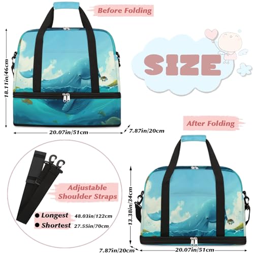 Travel Duffel Bag with Shoe Compartment, Whale Fishes Shoulder Weekender Bags for Women, Foldable Waterproof Travel Bag Carry on Bag2