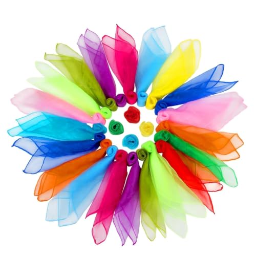 24 Inches Square Dance Scarves, 24PCS 12 Colors Juggling Scarf Props Magic Trick Silk Play Scarves Music Movement Scarf (24)