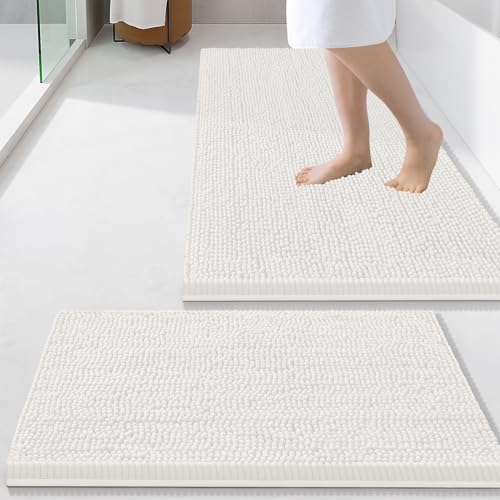 Image of Smiry Bathroom Rugs Sets 2 Piece, Soft Absorbent Chenille Machine Washable Non Slip Shaggy Bath Rug Set for Tub, Shower, and Floor (34x21+24x16, Ivory)
