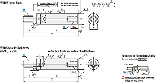 One End Threaded with Undercut, One End Tapped Precision Linear Shaft with Wrench Flats or Cross Drilled Hole 20mmX277mm 1pc